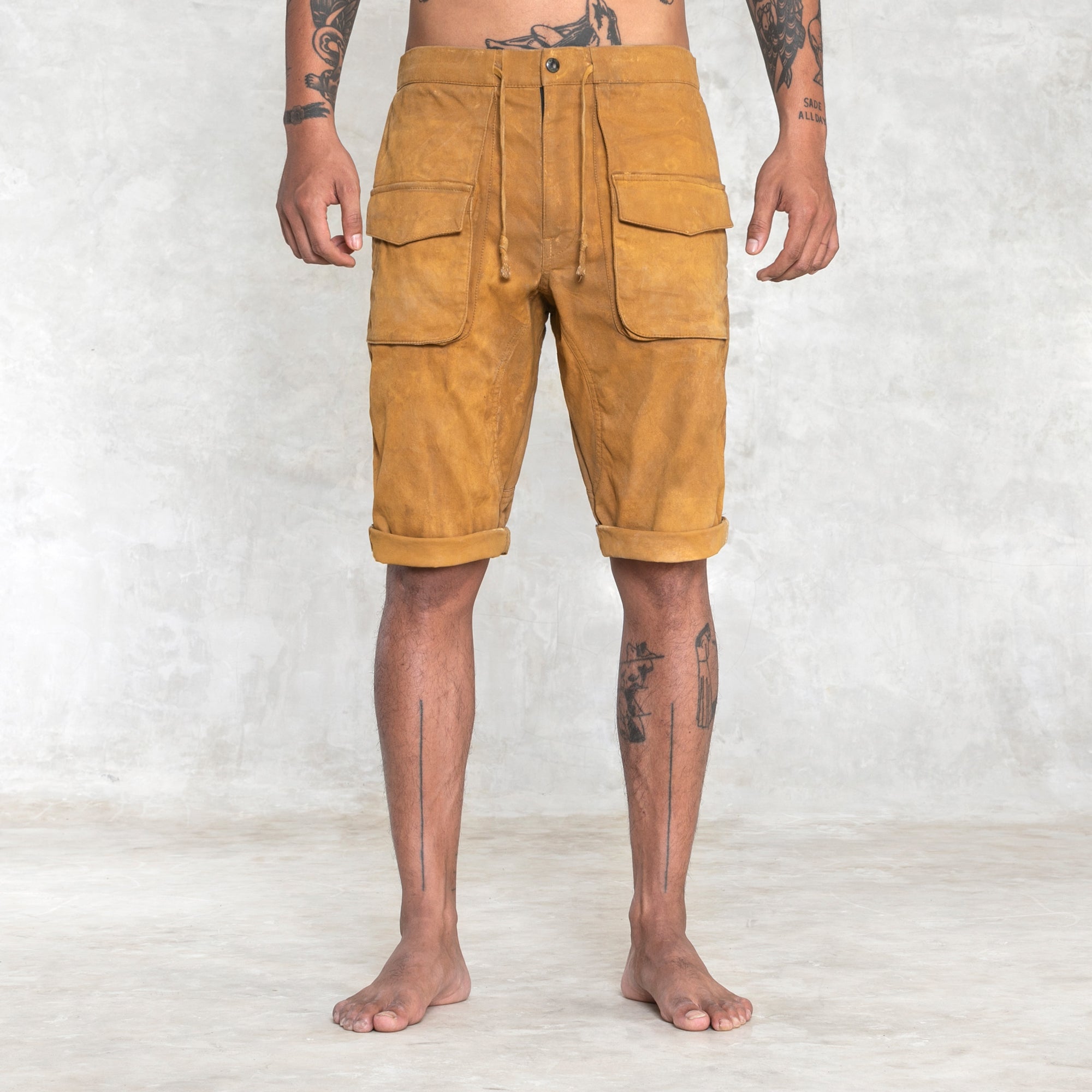 Hand Dyed Mustard Yellow Stretch Twill Shorts