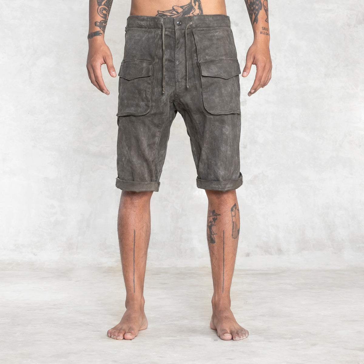 Olive Green Stretch Twill Cotton Shorts