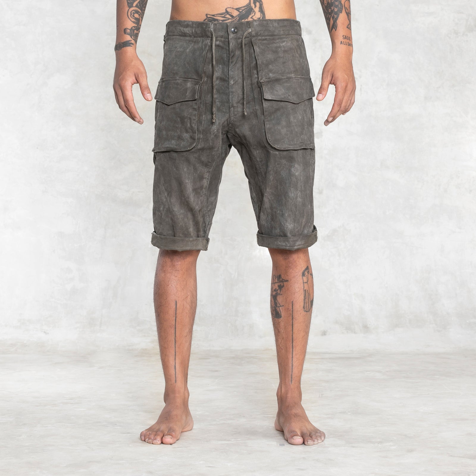 Olive Green Stretch Twill Cotton Shorts