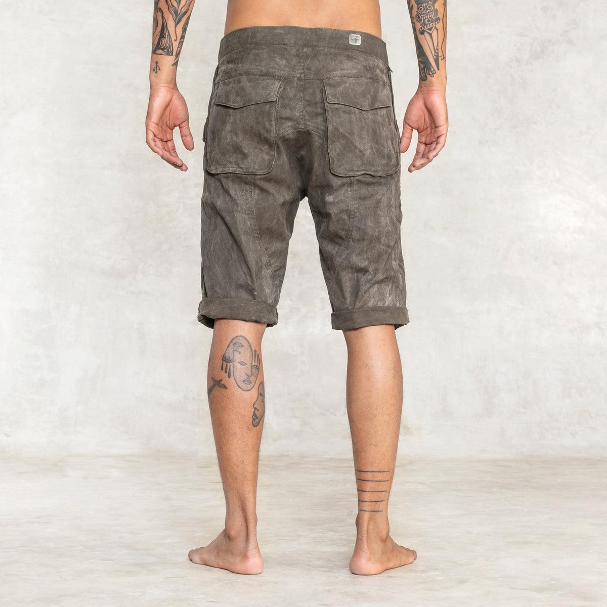 Men's Olive Green Twill Cotton Shorts with Pockets