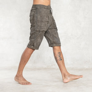 Olive Green Stretch Twill Cotton Shorts with Pockets