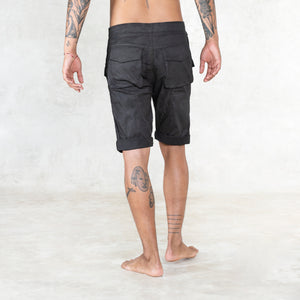 Functional Black Stretch Twill Cotton Shorts with Pockets