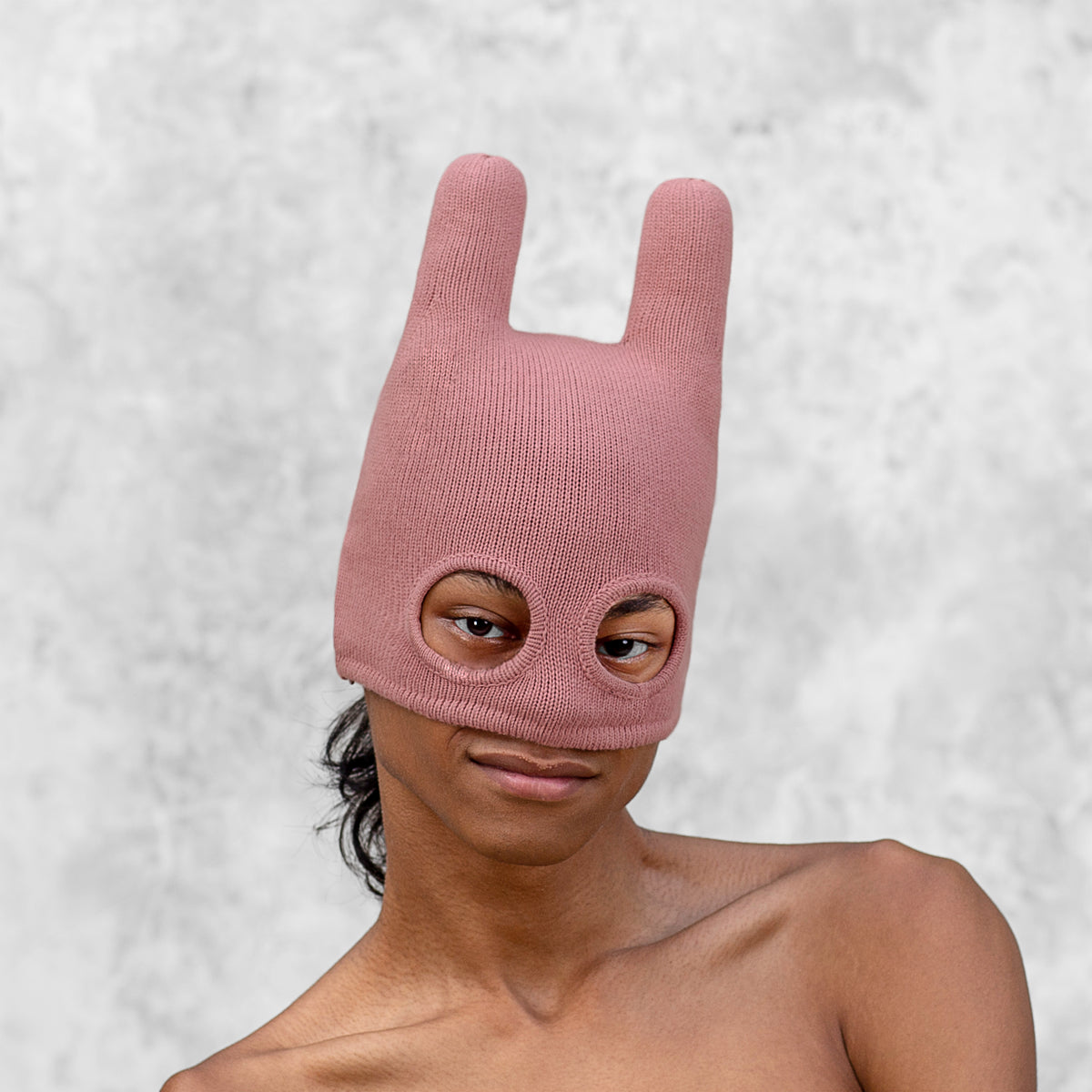 Hand Knit Pink Bunny Ski Mask