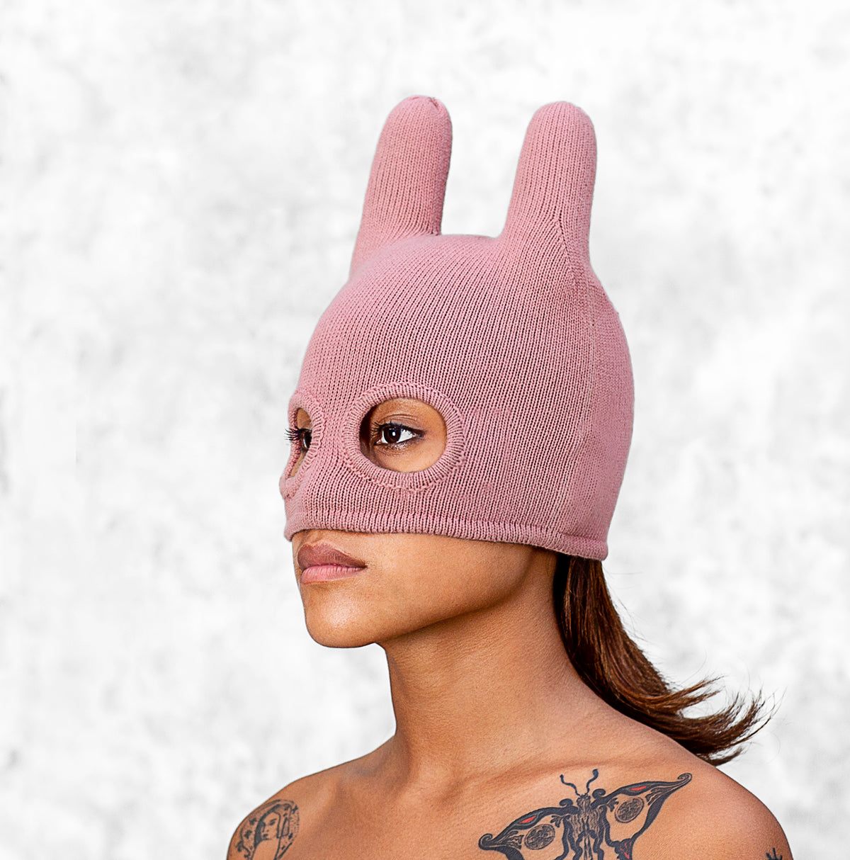 Pink Hand Knit Bunny Half Balaclava