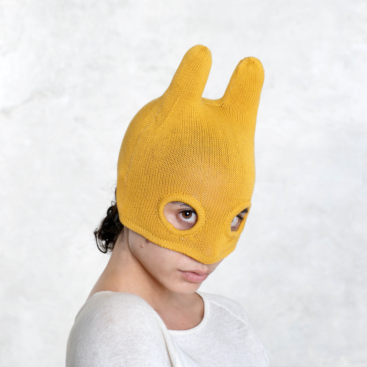 Hand Knit Cotton Yellow Bunny Balaclava