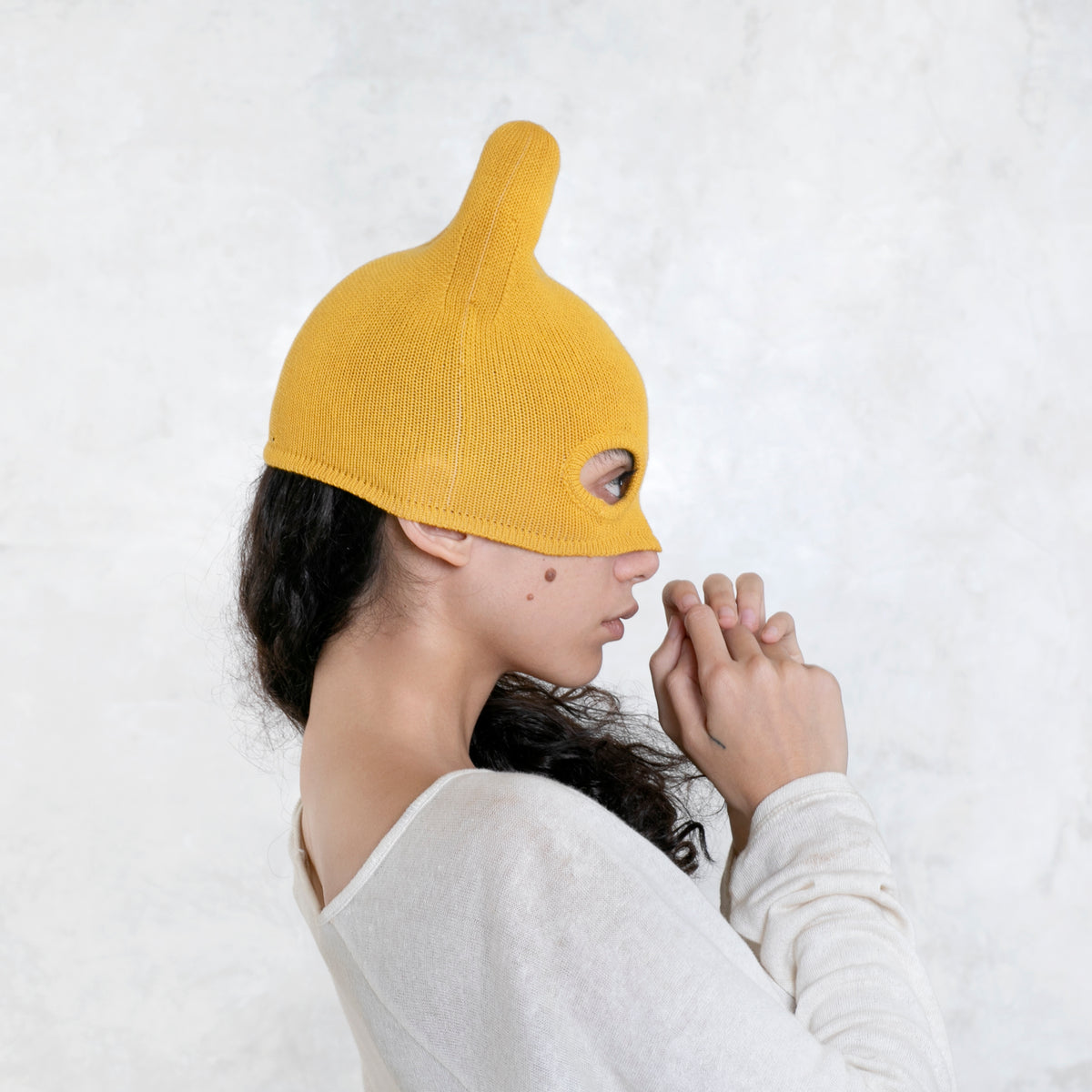 Yellow Cotton Hand Knit Ski Mask