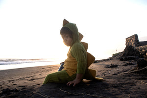 green hooded toddler dinosaur suit