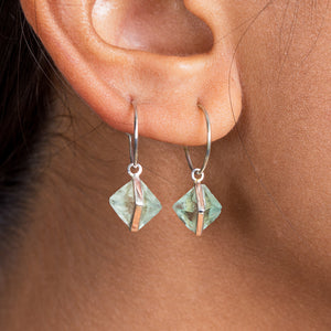 Fluorite Charm Silver Crystal Earrings 