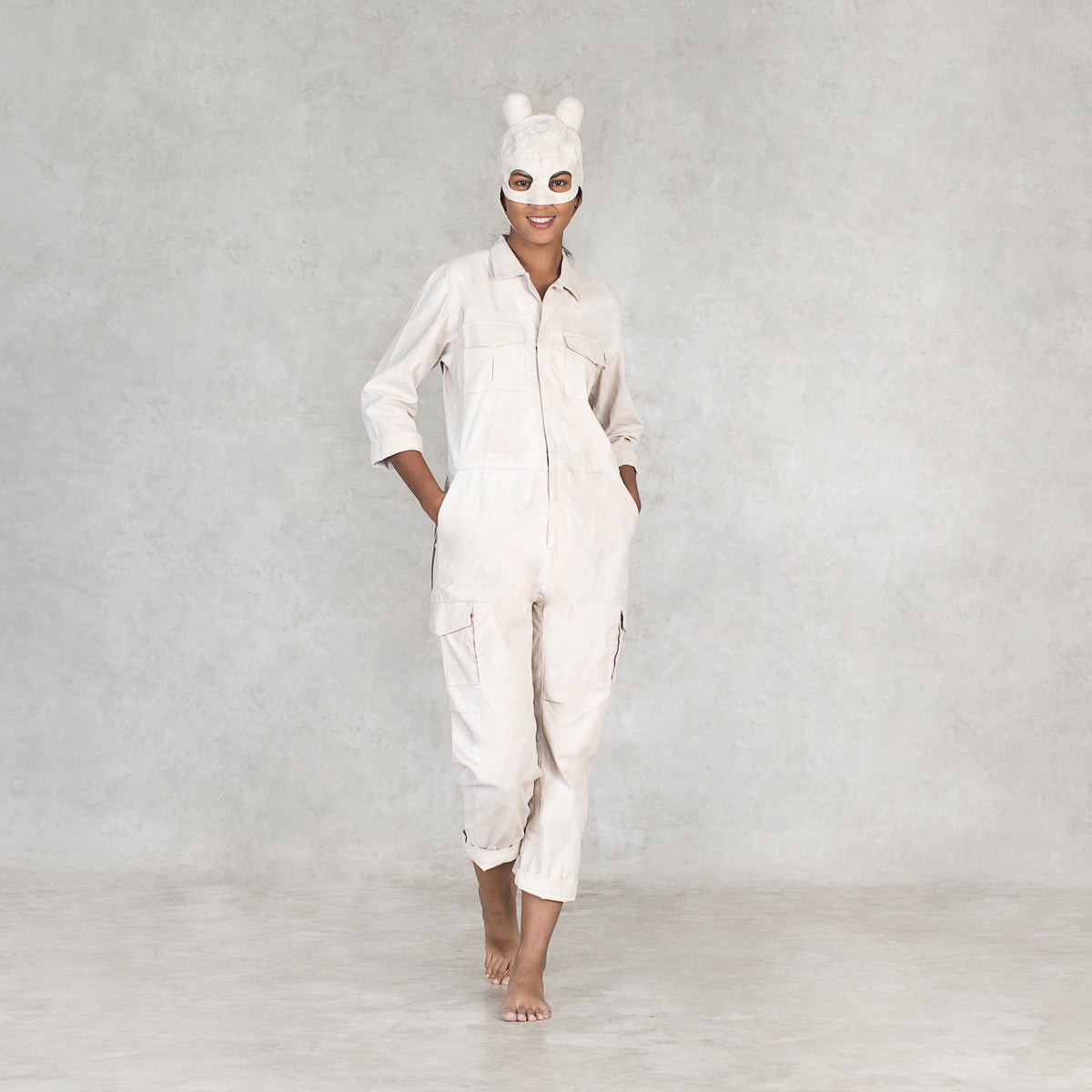 White Stretch Cotton Adult Jumpsuit