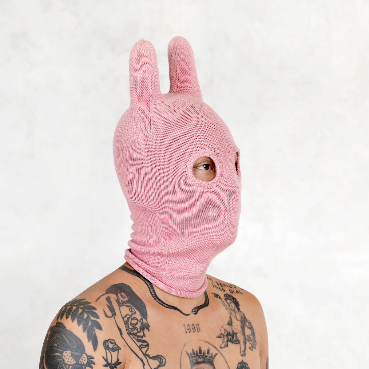 Hand Knit Pink Bunny Ski Mask
