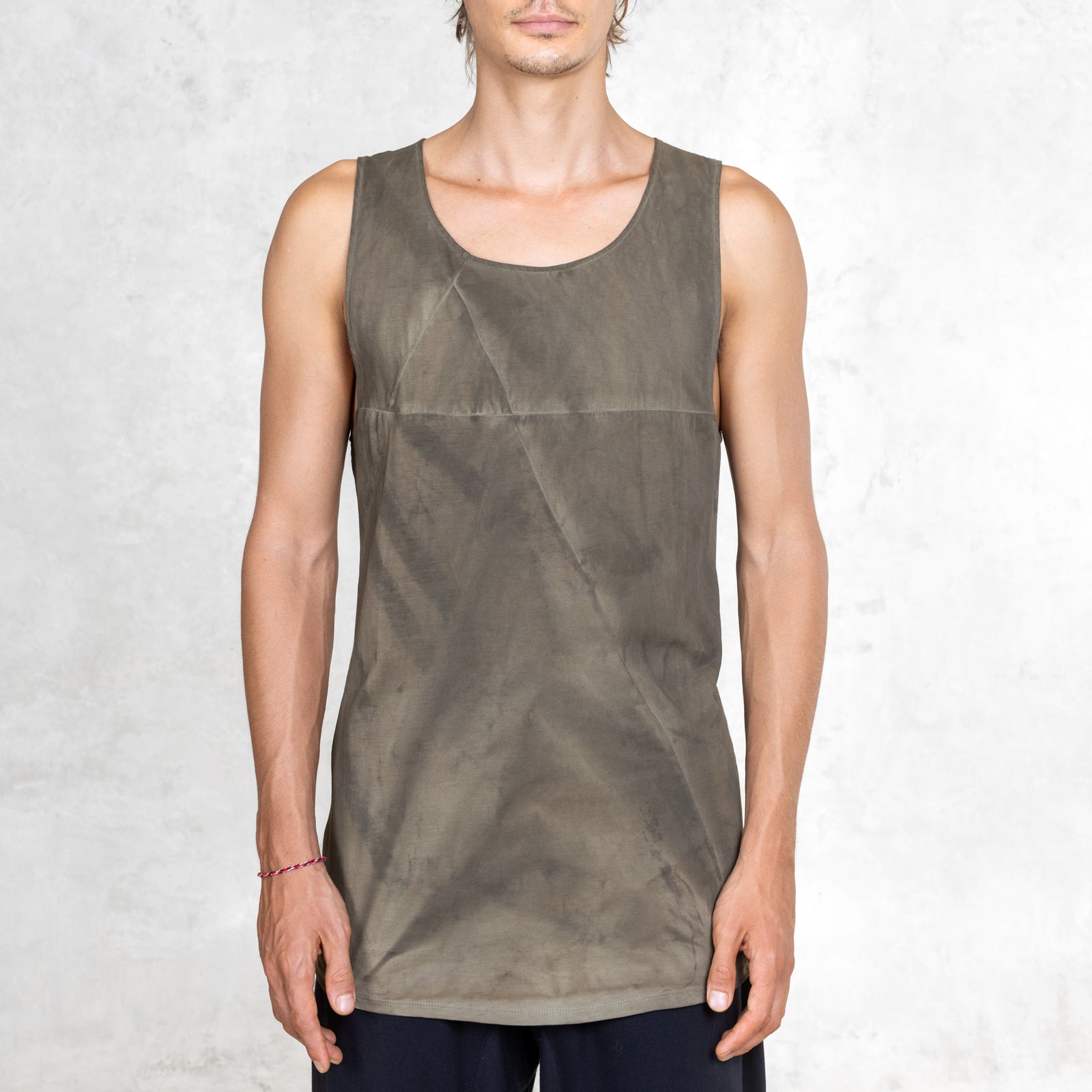 Olive Green Multi Panel Cotton Tank Top