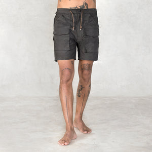 Breathable Black Stretch Canvas Cargo Shorts