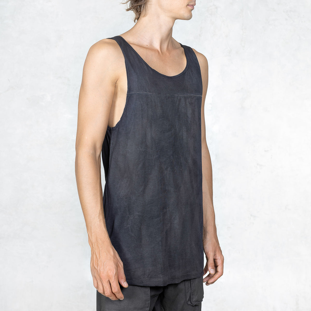 Two Panel cut and sew Black Cotton Tank Top