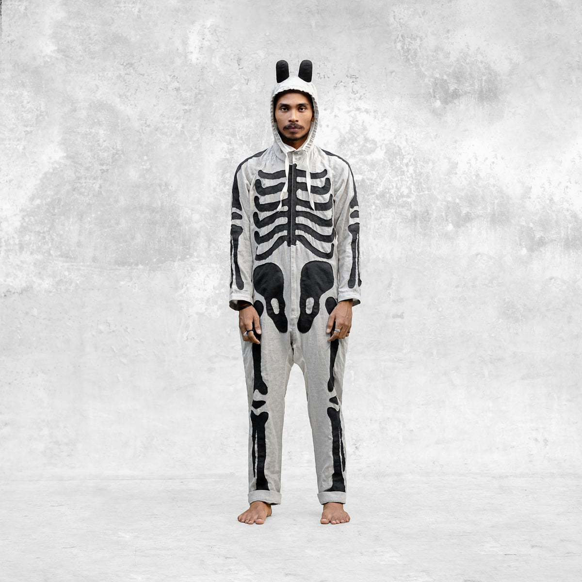 A one piece skeleton appliqué jumsuit