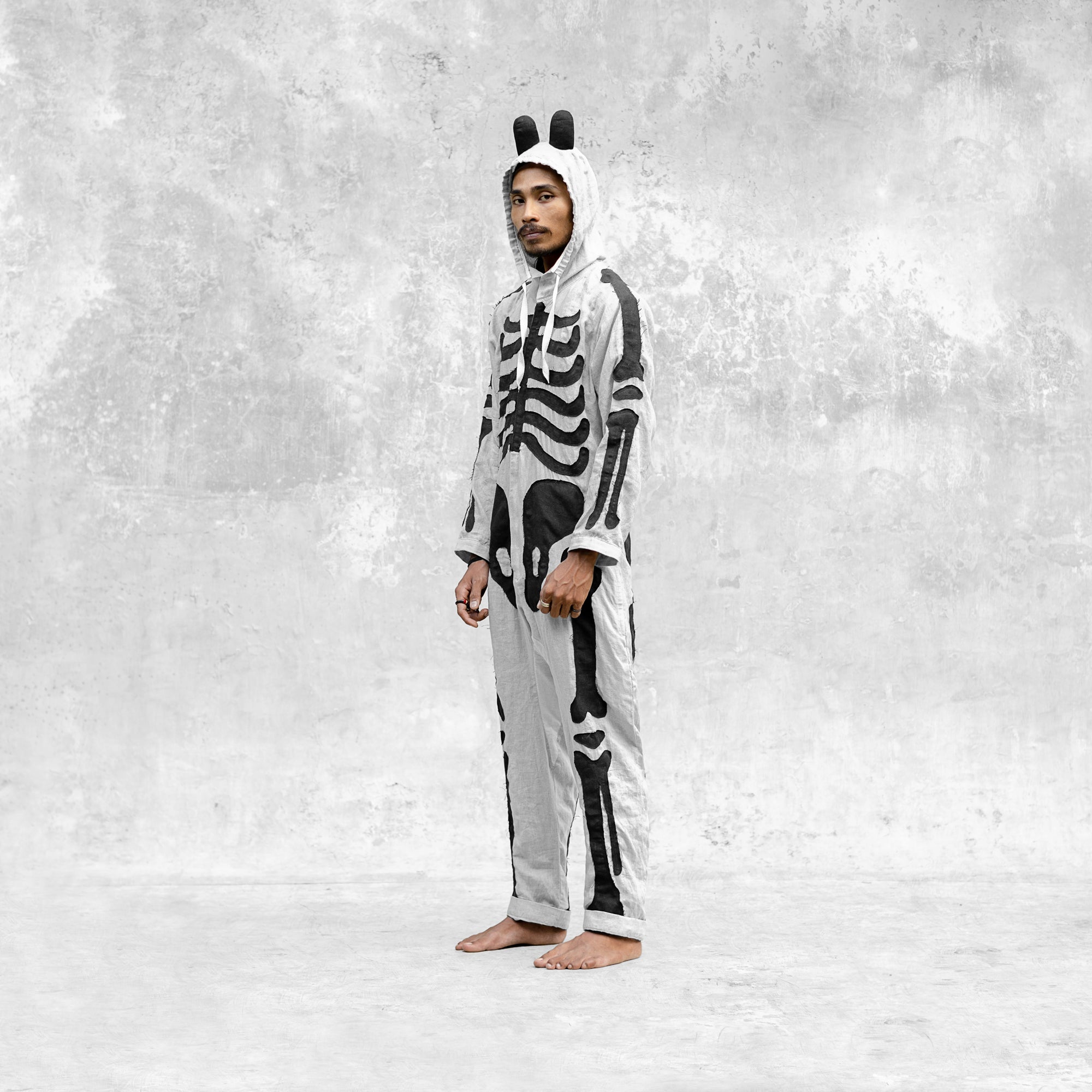 Linen Skeleton Onesie - White - blamo.store