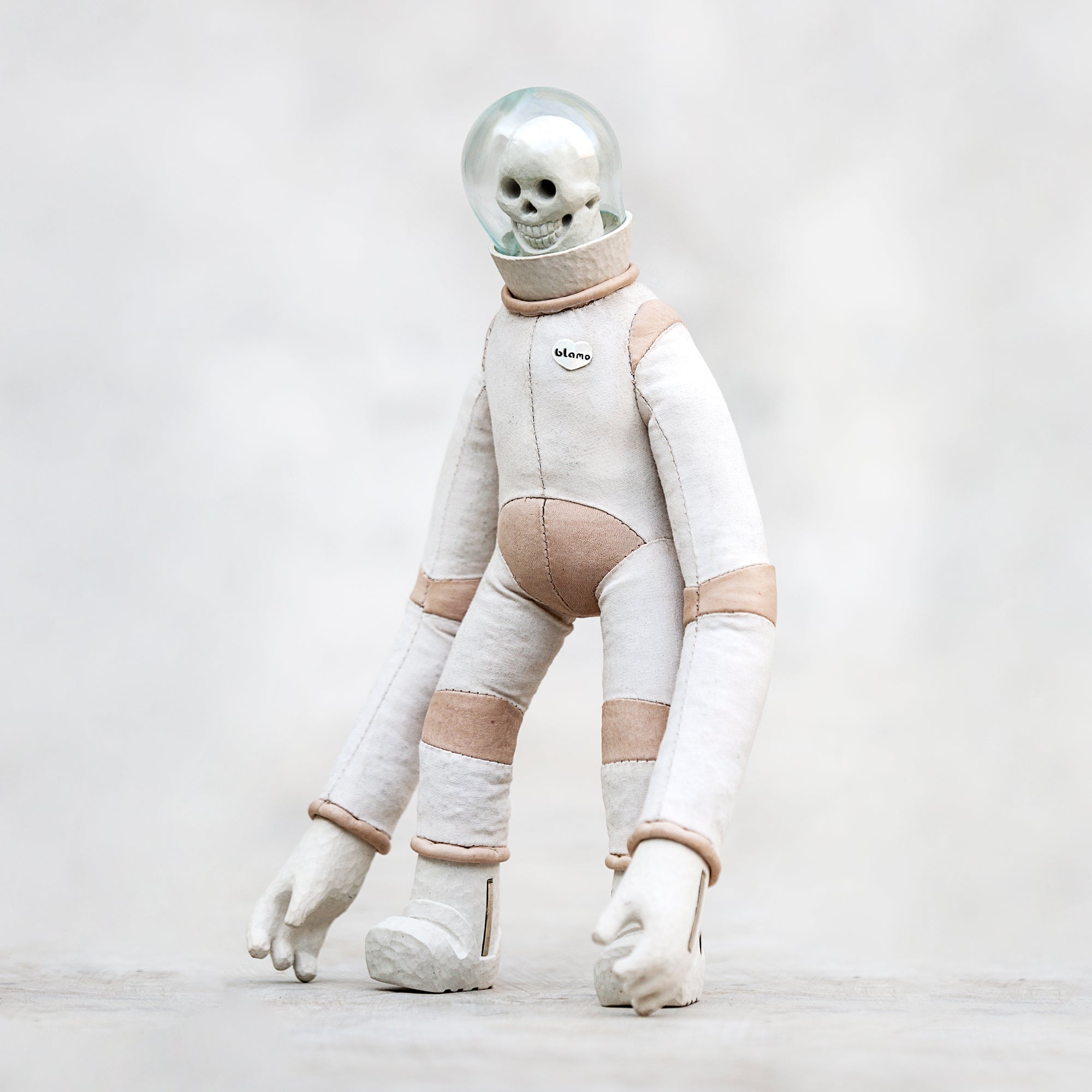 Blamo Ceramic and Leather Skullstronaut Art Figurine