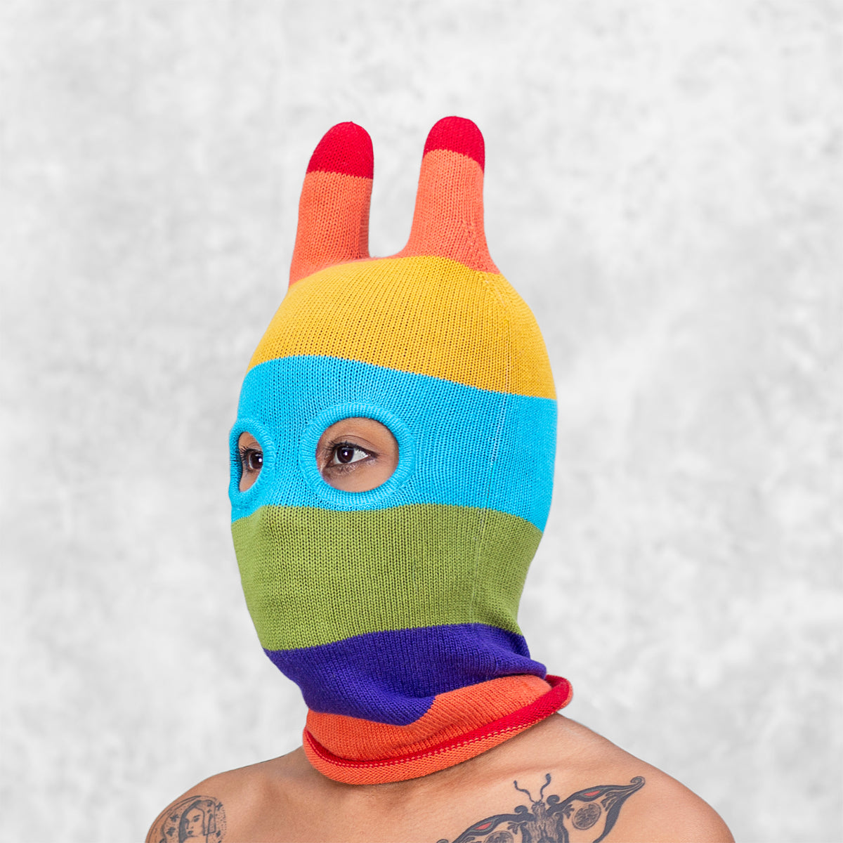 Striped rainbow bunny style balaclava