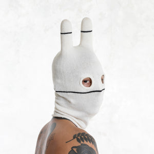 White Bunny Mask with Black Stripes