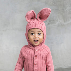 hooded pink baby bunny romper