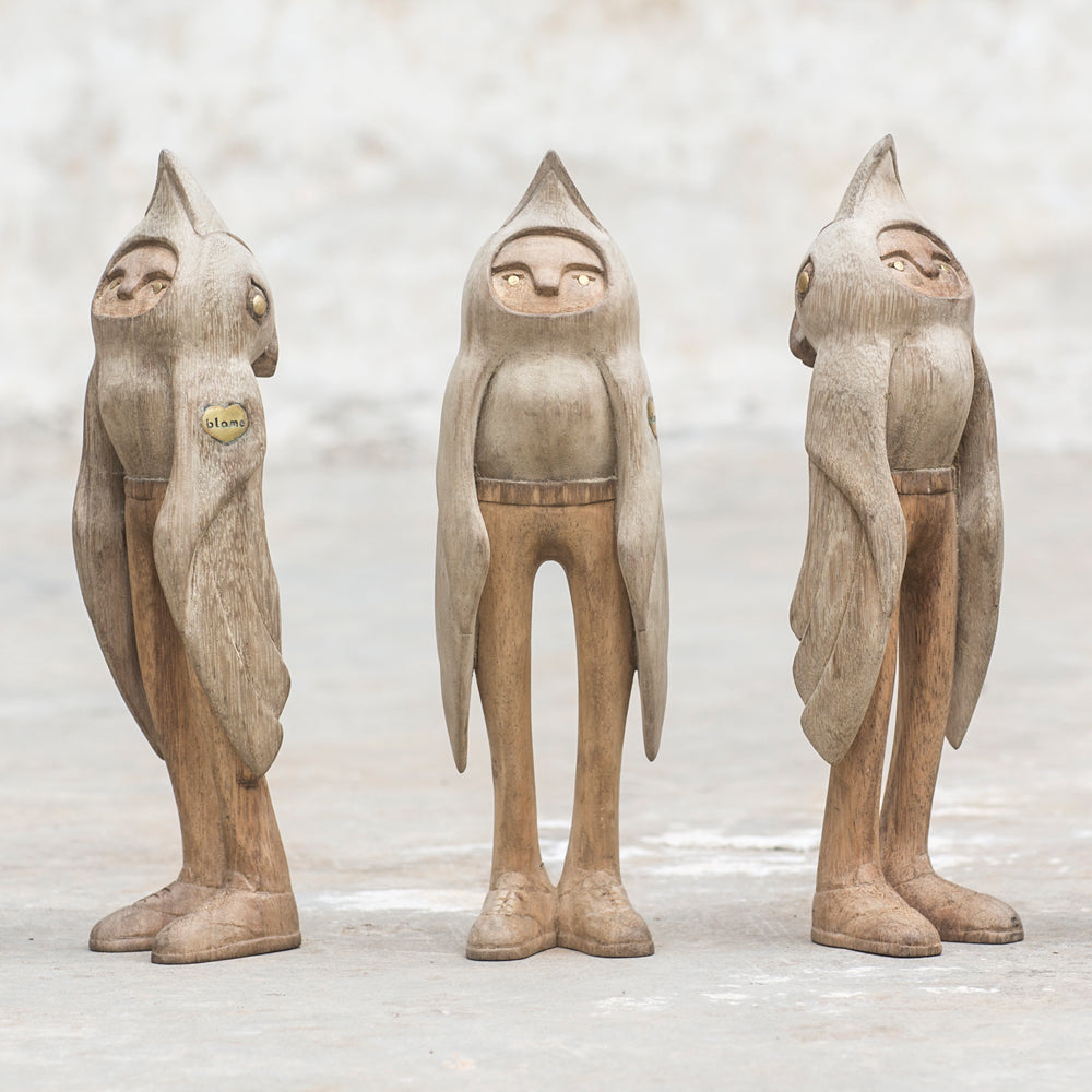 Hand Carved Bleached Birdman Mini Sculptures