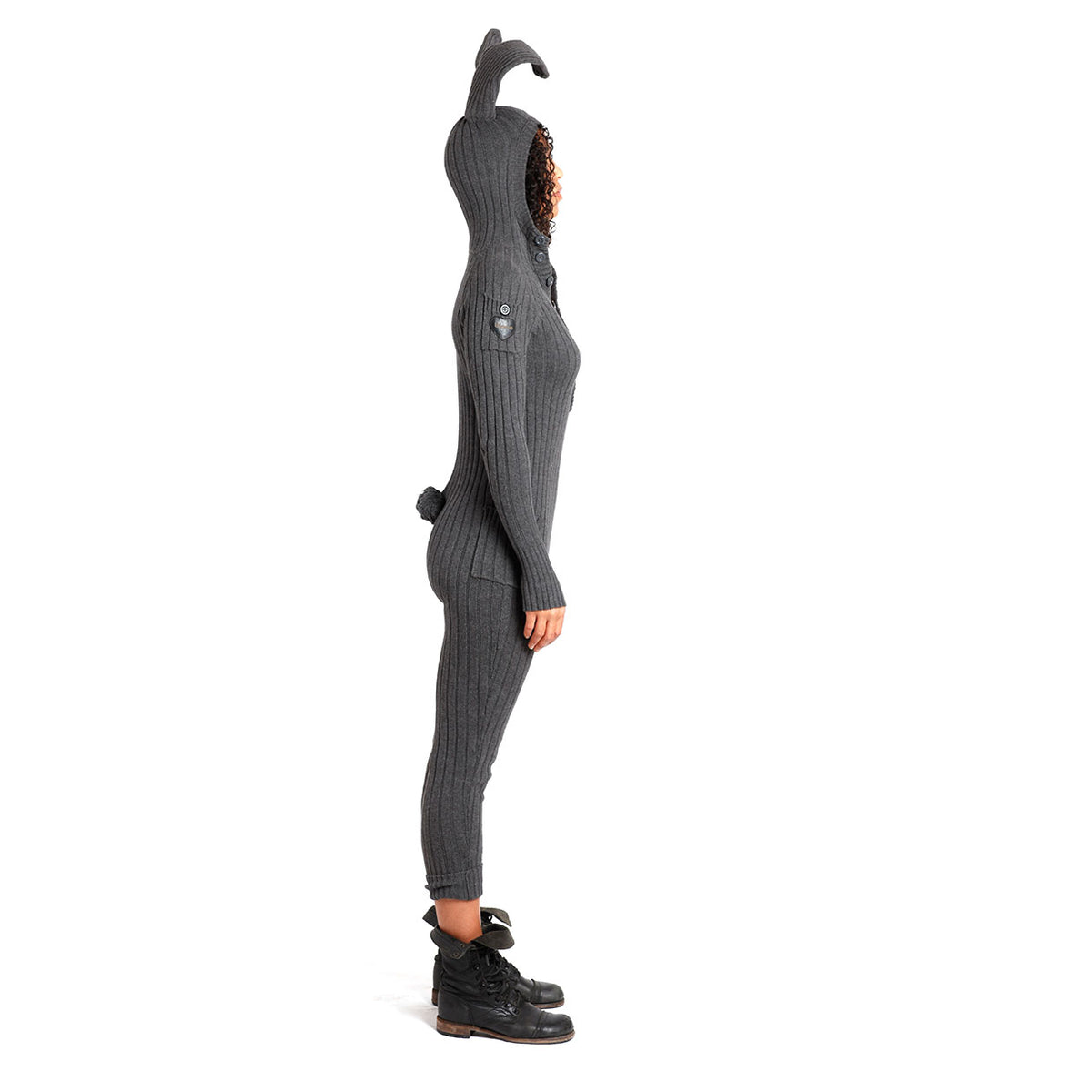 Unisex Gray Bunny Jumpsuit with Tail