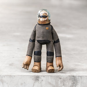 Hand Blown Glass and Hand Carved Wood Astronaut Art Figurine