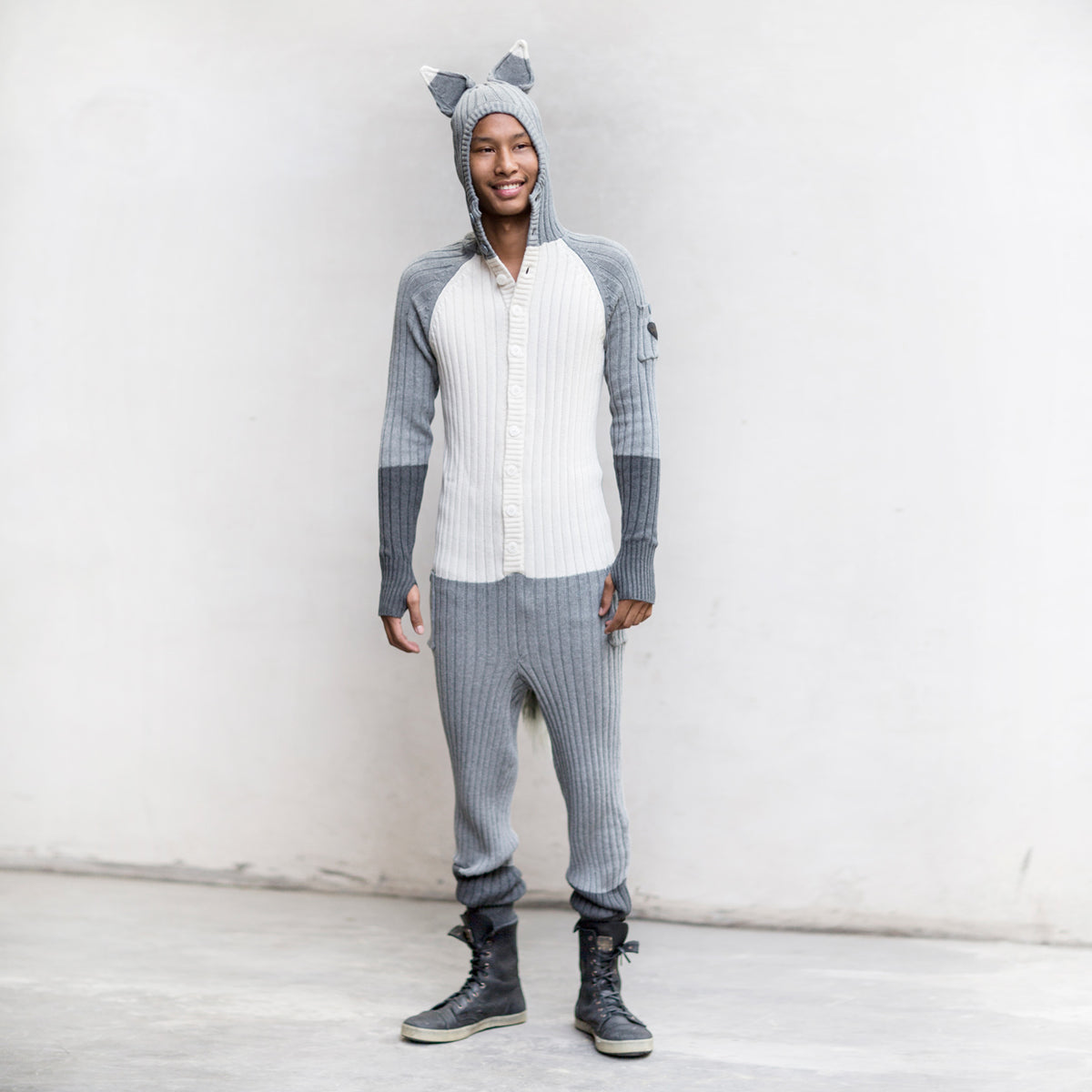 Adult Silver Fox Cotton Knit Onesie 