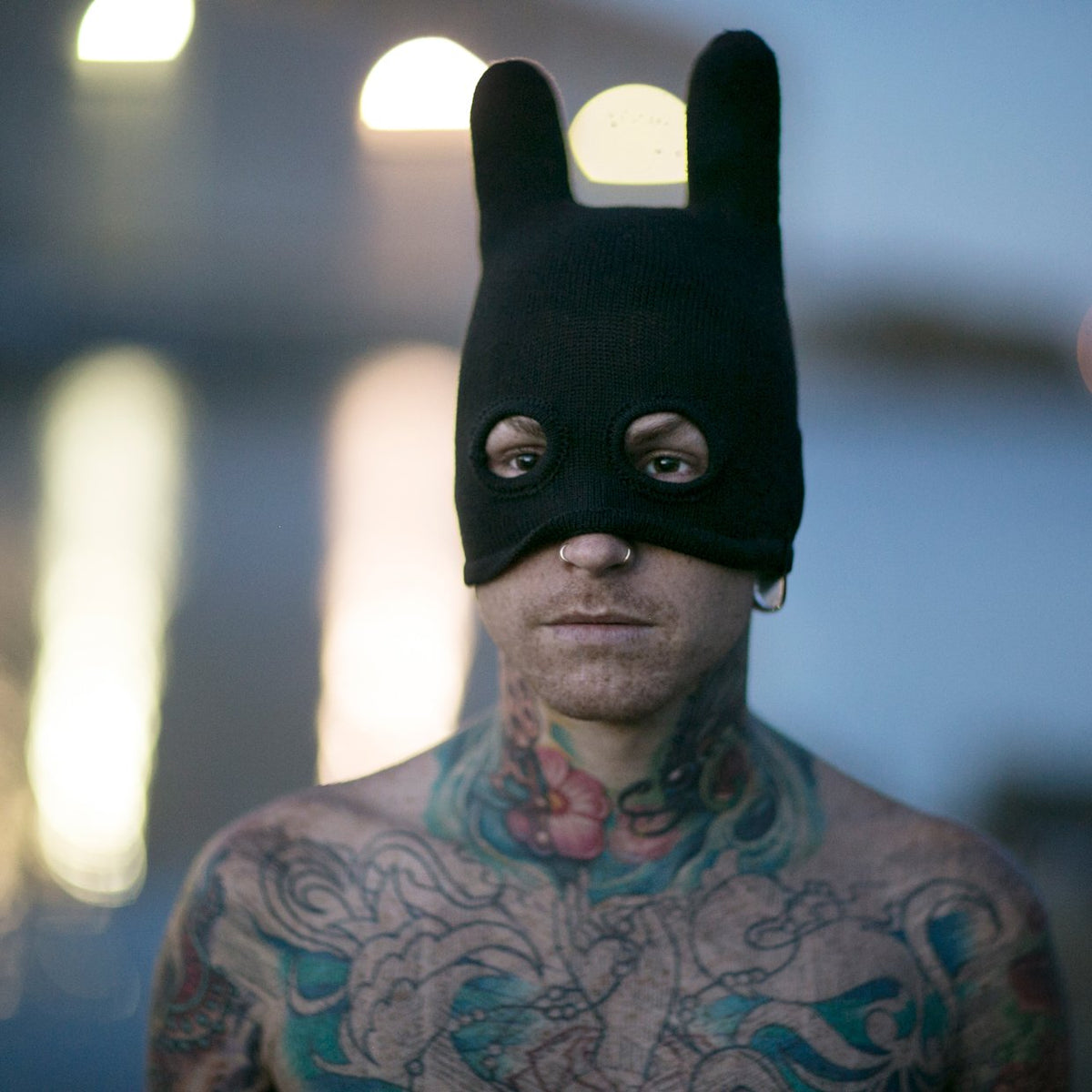 Hand Knit Black Bunny Ski Mask