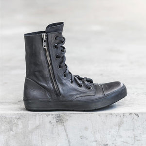Vegetable Tanned Black Leather High Tops