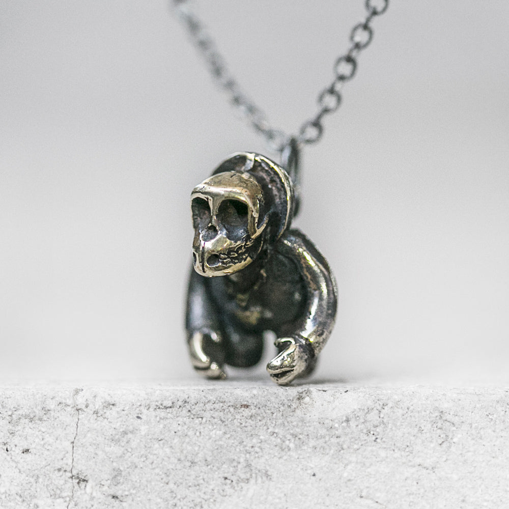Blamo Brass Gorilla Skull Necklace Wearable Art Jewelry