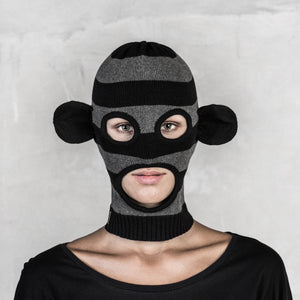 Hand Knit Black and Gray Monkey Ski Mask