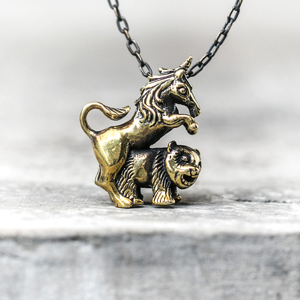 Brass Unicorn Panda Pendant Necklace