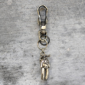 Brass Skull Keychain with Spring Clip