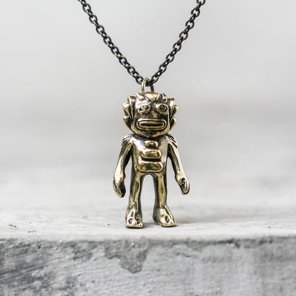 Brass Swamp Monster Pendant Necklace