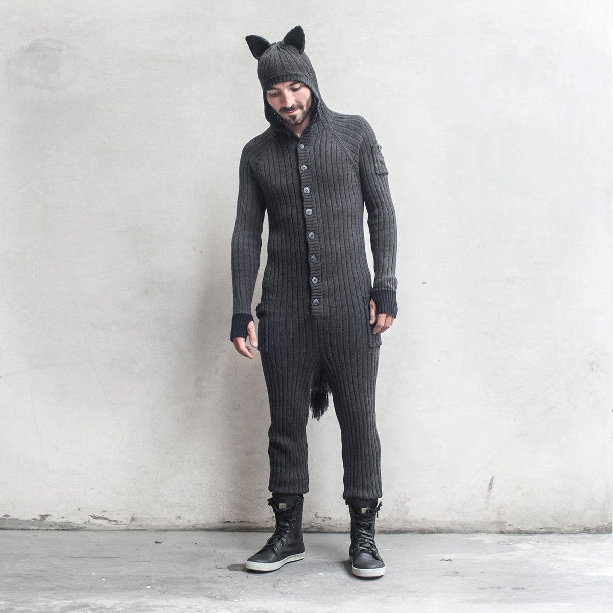 Men's Gray Adult Wolf Playsuit