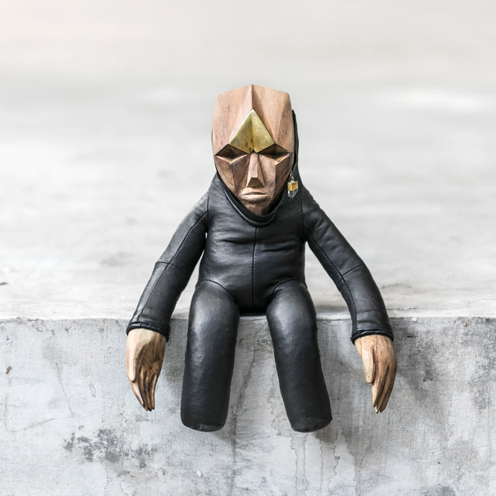 Wood and Leather Shaman Art Figurine